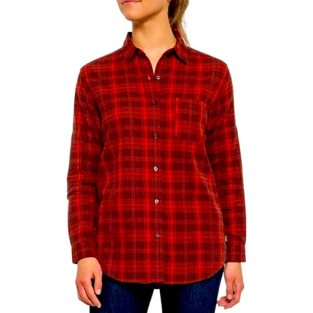 The North Face Ketchup Red Long Sleeve‎ Boyfriend Plaid Flannel Women’s Sz S